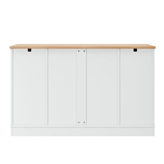 Sideboard With Extendable Table, Adjustable Shelves, 3 Tier Pull Out Rack - White