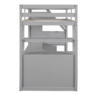 Loft Bed With Desk, Shelves, 2 Drawers, Storage Staircase