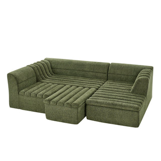 U-Shaped Modular Sectional Sofa With Chaise And Movable Ottoman With Wave-Shaped Armrest