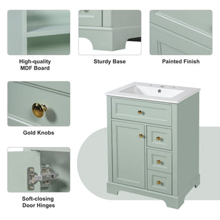Modern Bathroom Vanity With Sink, 3 Drawers & Cabinet With 2 Tier Door Storage