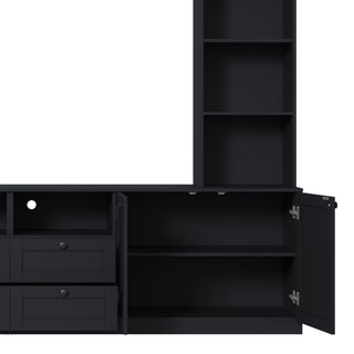 Farmhouse Elegant Entertainment Center Wall Unit With 4 Drawers