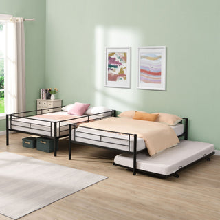 Full Over Full Modern Metal Bunk Bed With Trundle - Black