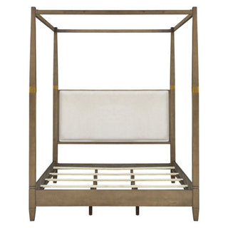 Queen Canopy Bed Frame With Upholstered Headboard - Brown