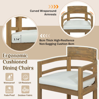 5 Piece Round Patio Table & Cushioned Armrest Chairs, Outdoor Dining Set With Umbrella Hole