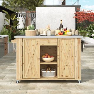 Outdoor Kitchen Island With Stainless Steel Top, Ample Storage Space, Towel And Spice Racks And A Bottle Opener