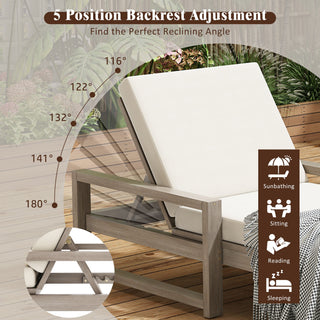 Outdoor Lounge Chairs, 5 Position Chaise Lounge With Adjustable Backrest (Set of 2) - Gray