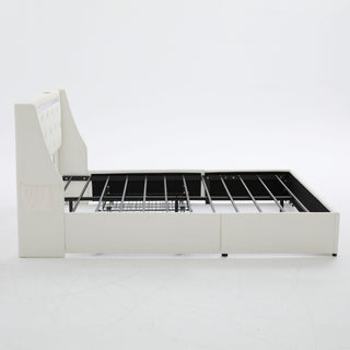 Wingback Upholstered Bed Frame With LED Lights, Charging Station