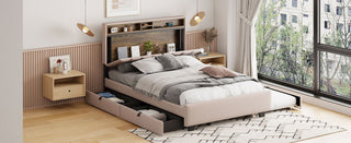 Upholstered Platform Bed With Storage Headboard, Trundle & 2 Drawers And A Set Of Sockets & USB Ports