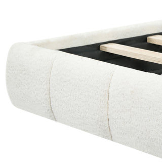 Queen Size Upholstered Platform Bed With Tufted Headboard - White