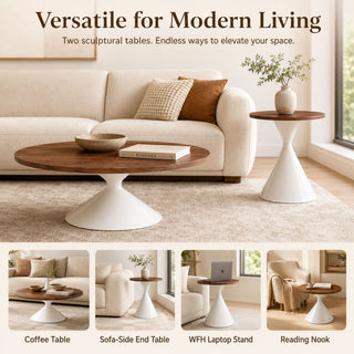 2 Piece Round Coffee Table Set - Walnut / White