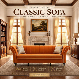 3 Seater Sofa With Rolled Arms, Vertical Channel Tufted Backrest