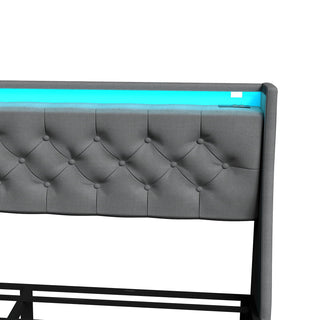 Bed Frame With Storage Headboard, RGB LED Light & USB Charging Station