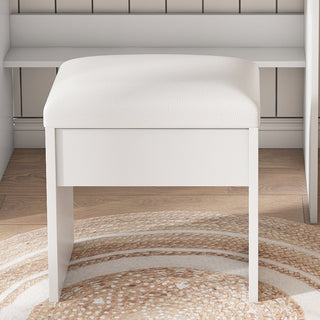 Vanity Table With Mirror, Adjustable LED Lights, Power Outlet, Hairdryer Holder & Stool