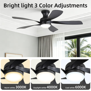 52" Ceiling Fan With 3 Color Dimmable LED Light, DC Reversible Motor, 6 Speed Settings