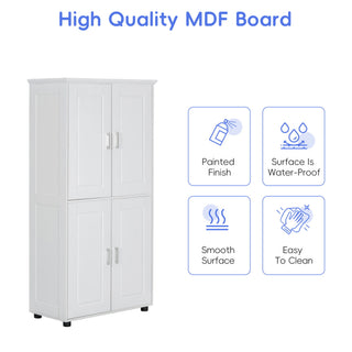 Tall And Wide Bathroom Floor Storage Cabinet With 4 Doors, Adjustable Shelves - White