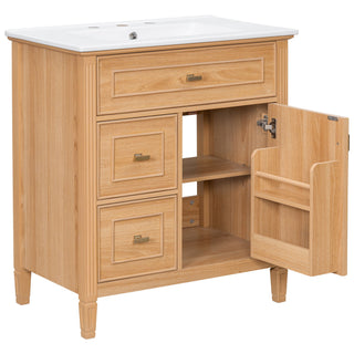 Bathroom Vanity With Sink, Flip Drawer & Adjustable Shelf - Natural