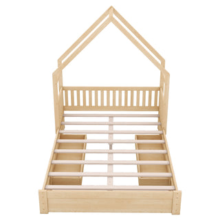 House Style Platform Bed With Guardrail And 2 Drawers