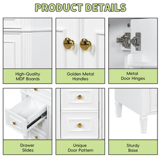 Bathroom Vanity With Sink, 3 Drawers & 2 Soft-Close Doors