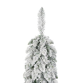 Slim Snow Flocked Pre Lit Pencil Christmas Tree, 3.9Ft / 5.9Ft / 7.9Ft With 750 Branch Tips, 480 LED Lights, Warm Glow, For Indoor Holiday Decor - White