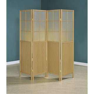 Gabby - 4 Panel Divider Folding Shoji Screen With Windowpane Details - Natural