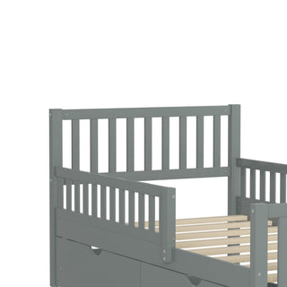 Platform Bed With Guardrails On Both Sides And 2 Storage Drawers