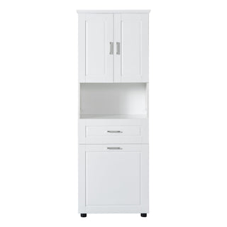 Tall Bathroom Cabinet With Tilt-Out Laundry Basket And Upper Storage