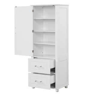Tall Freestanding Bathroom Storage Cabinet With 2 Drawers And Adjustable Shelf