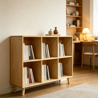 6 Cube Storage Shelf, Freestanding Open Bookcase With Legs Cubby Organizer For Living Room - Natural Wood