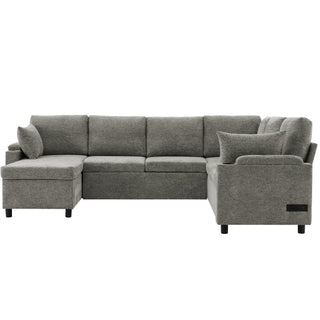 U-Shaped Sectional Sleeper Sofa With Ample Storage Space, 2 Cup Holders And Charging Ports For Living Room