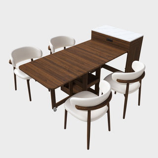 Extendable Dining Table With Power Socket, Lockable Casters, Storage Cabinet