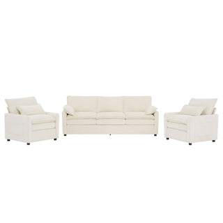 Modern Sofa Set With Double Layer Cushion And Side Storage Pockets