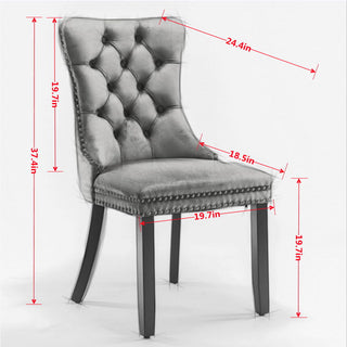 Classic Velvet Dining Chairs, High-End Tufted Solid Wood Contemporary Velvet Upholstered Dining Chair With Wood Legs Nailhead (Set of 2) - Burgundy