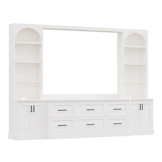 Arched Entertainment Center Wall Unit With 6 Drawers, Large TV Stand With Bookshelves