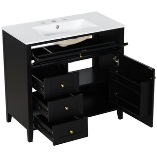Bathroom Vanity With Sink, 3 Drawers & Cabinet With Adjustable Shelves
