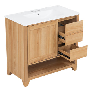 36" Bathroom Vanity With Sink, Soft Close Drawers - Natural