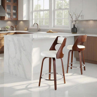 Cecina - Mid-Century Modern Fixed Height Counter Stool With Swivel And Round Footrest (Set of 2)