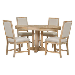 Dining Set & Extendable Round Table And 4 Upholstered Chairs