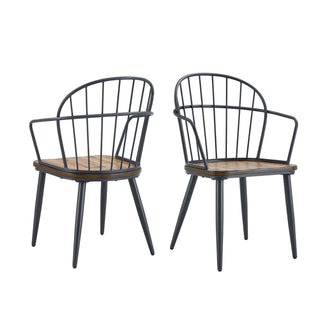 Industrial Inspired Indoor Dining Chair With Metal Legs And Birch (Set of 2) - Black / Natural