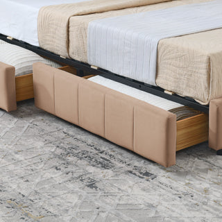 Mid-Century Storage Upholstered Tufted Bed Frame With Backrest And Armrests