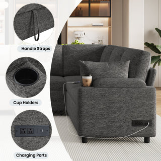 U-Shaped Sectional Sleeper Sofa With Ample Storage Space, 2 Cup Holders And Charging Ports For Living Room