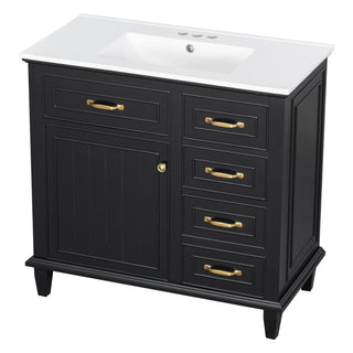 Modern Bathroom Vanity With Sink Top, Flip Drawers, Adjustable Shelf