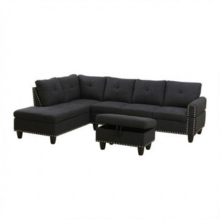 L - Shaped 3 Piece Sectional Sofa With Chaise, Storage Ottoman & Cup Holders