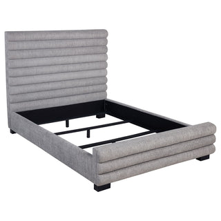 Queen Bed With Textured, And Tufted Headboard - Gray