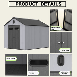 Resin Plastic Storage Shed For Backyard Garden With Spire Tool Storage