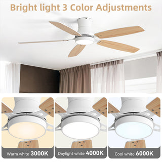 42" Ceiling Fan With Light, Tri Color Dimmable, DC Motor, 5 Blades