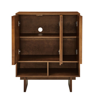 Sideboard Buffet Cabinet With Grille Slat Design With 3 Doors And Adjustable Shelves