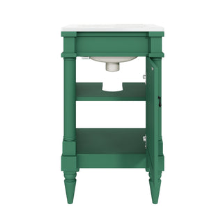 Bathroom Vanity With Sink, Compact Storage Cabinet With Door, Adjustable Shelf, Rectangular Style - Green