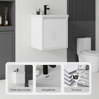 20" Floating Bathroom Vanity Combo With Wall Cabinet, Ceramic Sink & Soft Close Doors - White