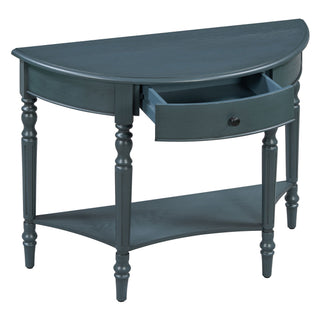 Half Moon Console Table With Drawer & Shelf