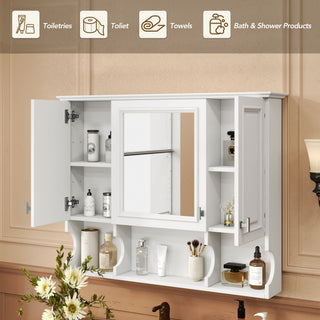 Wall Mounted Bathroom Medicine Wall Cabinet With Mirror & Open Shelves